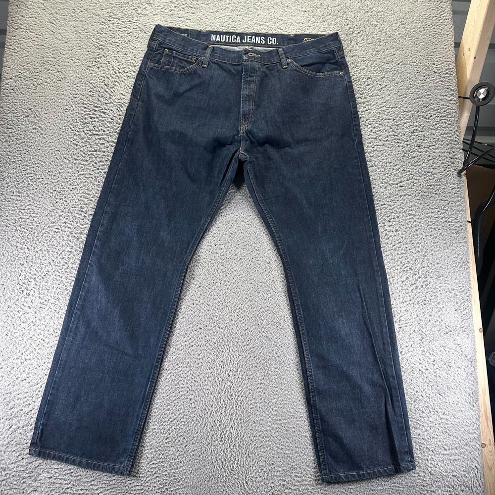 Vintage Nautica Jeans Mens 40x34 Blue Cotton Denim Straight Workwear Faded Baggy